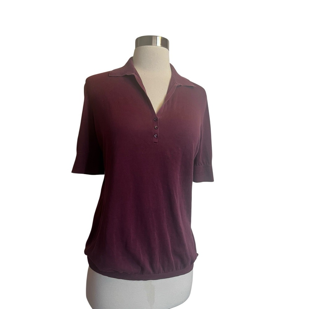 Loro Piana Women's Short Sleeve Polo Top in Deep Burgundy
